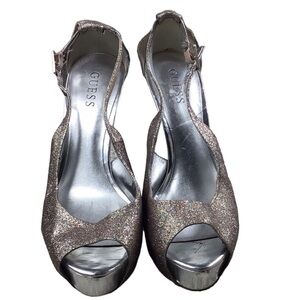 Guess Silver Sparkle Heels GUC size 9